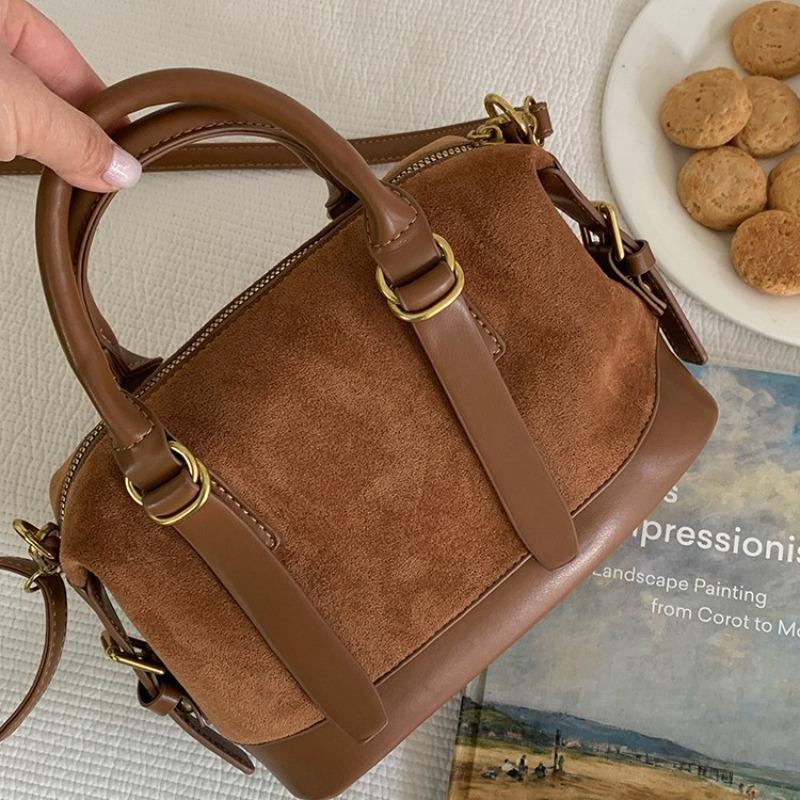 Retro brown suede handbag bag women's winter new trendy bowling bag multi-functional messenger bag