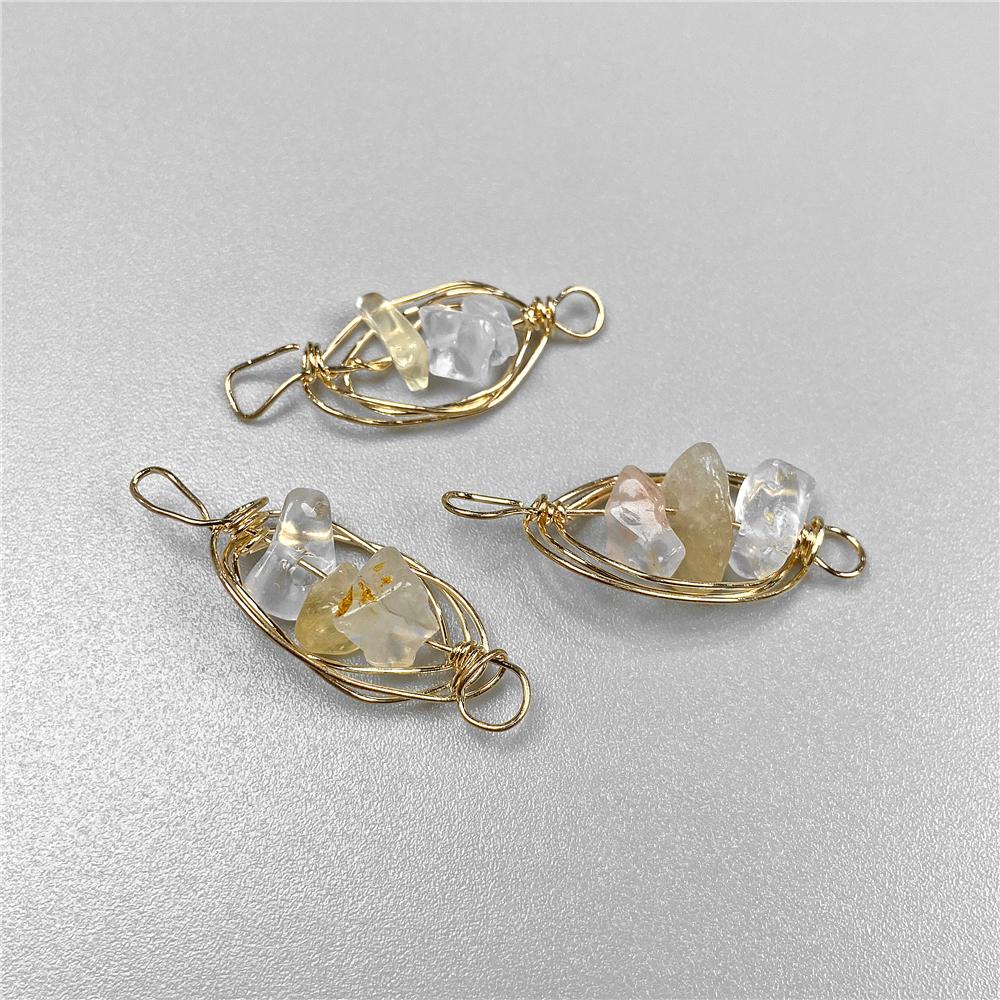 Irregural Stone Chips Connector Charms Natural Crystal Winding Stone Connector Pendant Winding for Women Making Jewerly DIY
