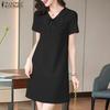 ZANZEA Womens Summer Doll Collar Casual Short Sleeve Dress
