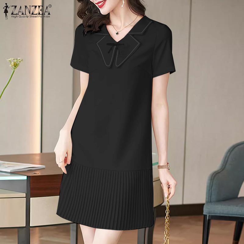 ZANZEA Womens Summer Doll Collar Casual Short Sleeve Dress