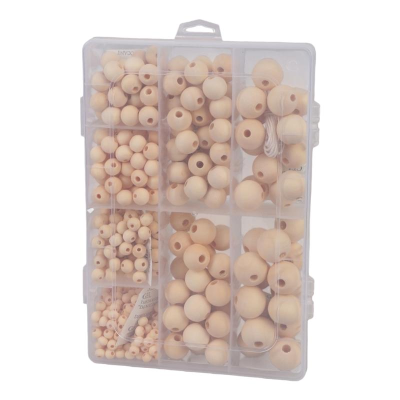485pcs DIY Crafting Bead Assortment Bulk Wood Jewellery Beads Wooden Round Beads for Handmade Gifts and DIY Projects