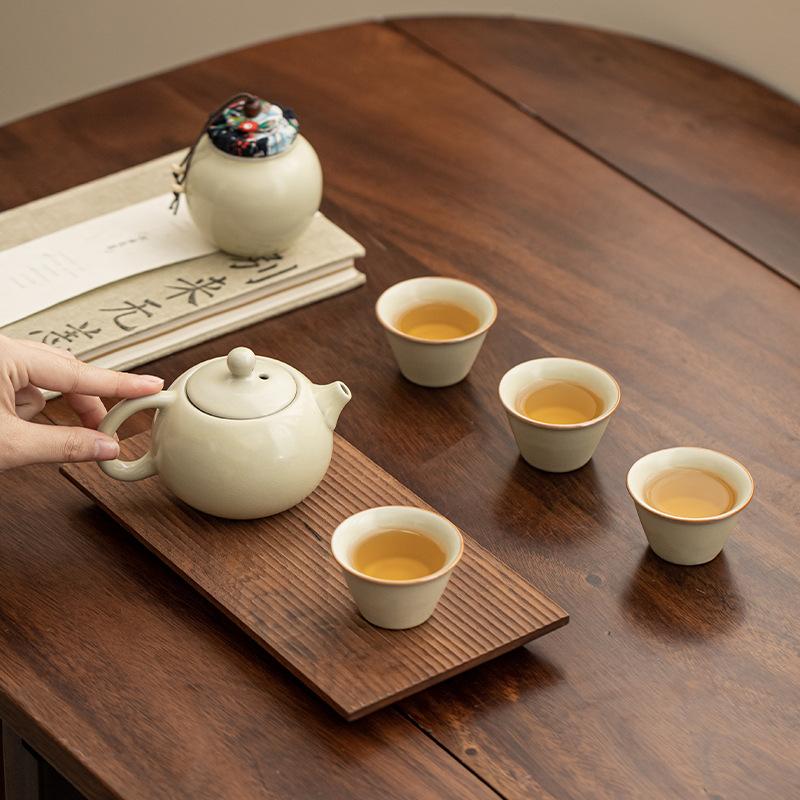 Ru Kiln Travel Tea Set One Pot Two Cups Portable Travel Bag Japanese Express Cup Business Souvenir Light Luxury