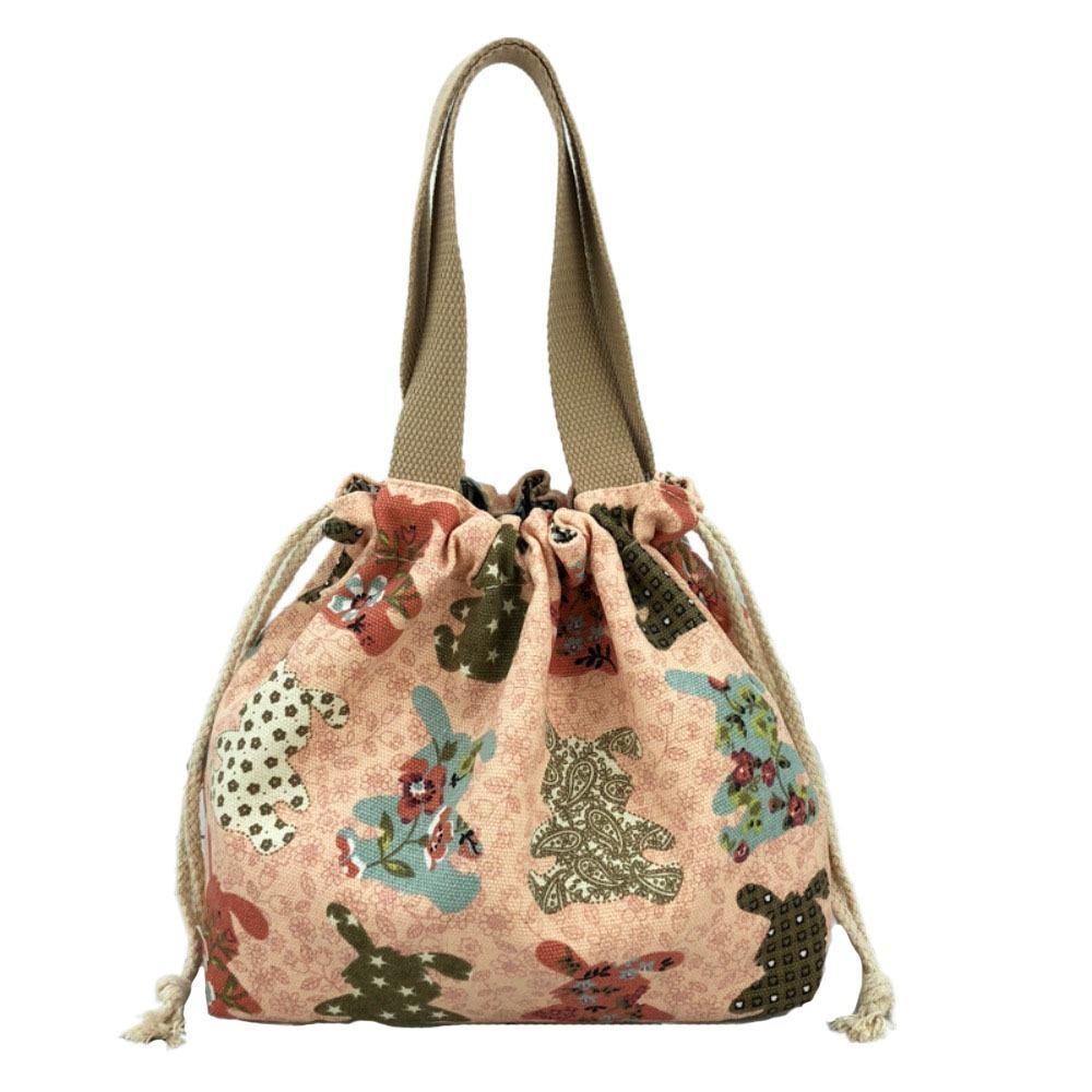 

Foldable Anime Drawstring Bag Printed Canvas Tote Bag Lunch Bags Rabbit Lunch Bags Spring Outing Style B