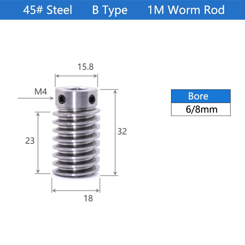 1 Set 1M Turbine Worm Gear with Worm Rod 1 Module 15 20 25 30 Teeth Brass Gear 45# Steel Worm Rod Drive Ratio 1:15/20/25/30