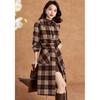 Women's Elegant Vintage Plaid Wool Blend Mid-Length Coat
