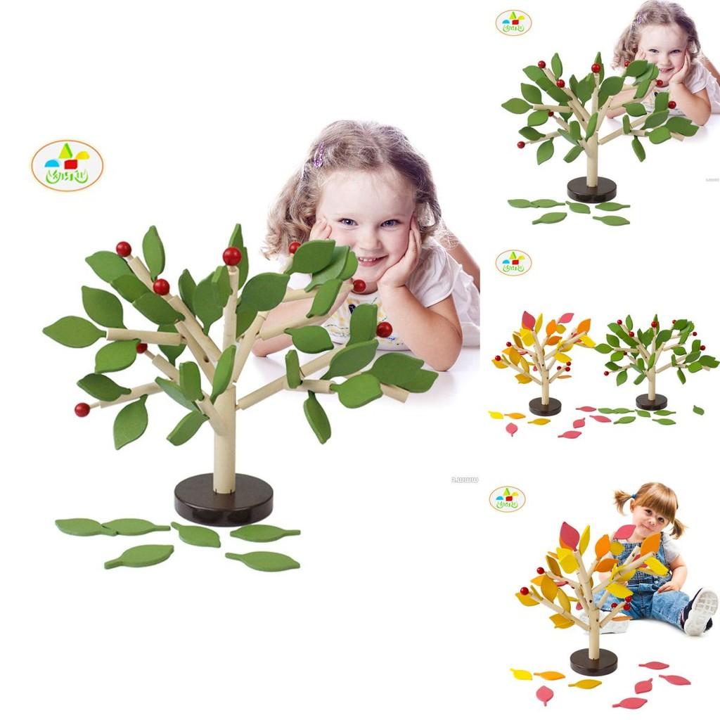 Insertable Wooden Leaf  Shaped Building Blocks Kids Handcraft Toy Education