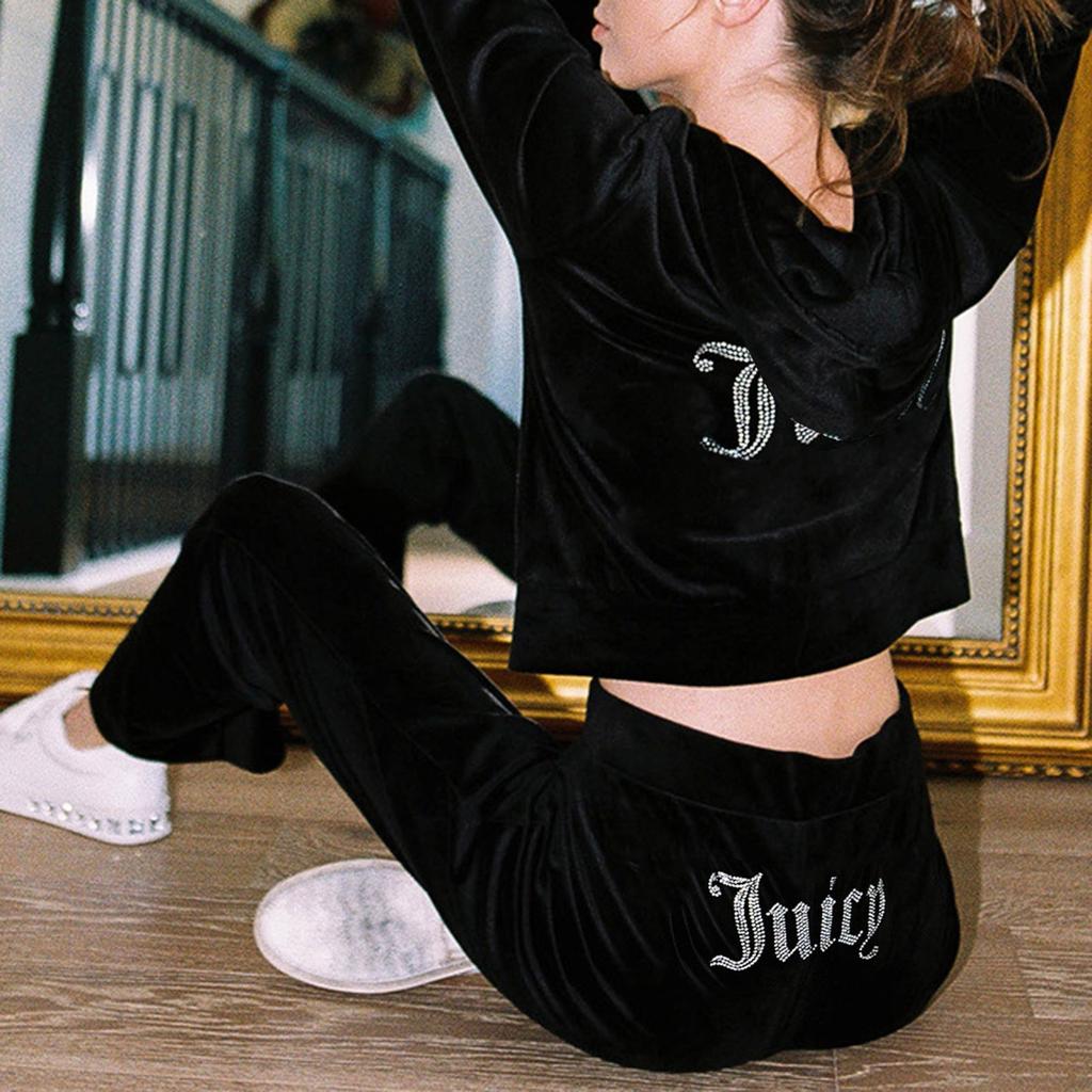 Women's Two-piece Casual Long Sleeved Hot Diamond Diamond Velvet Sports Casual Set