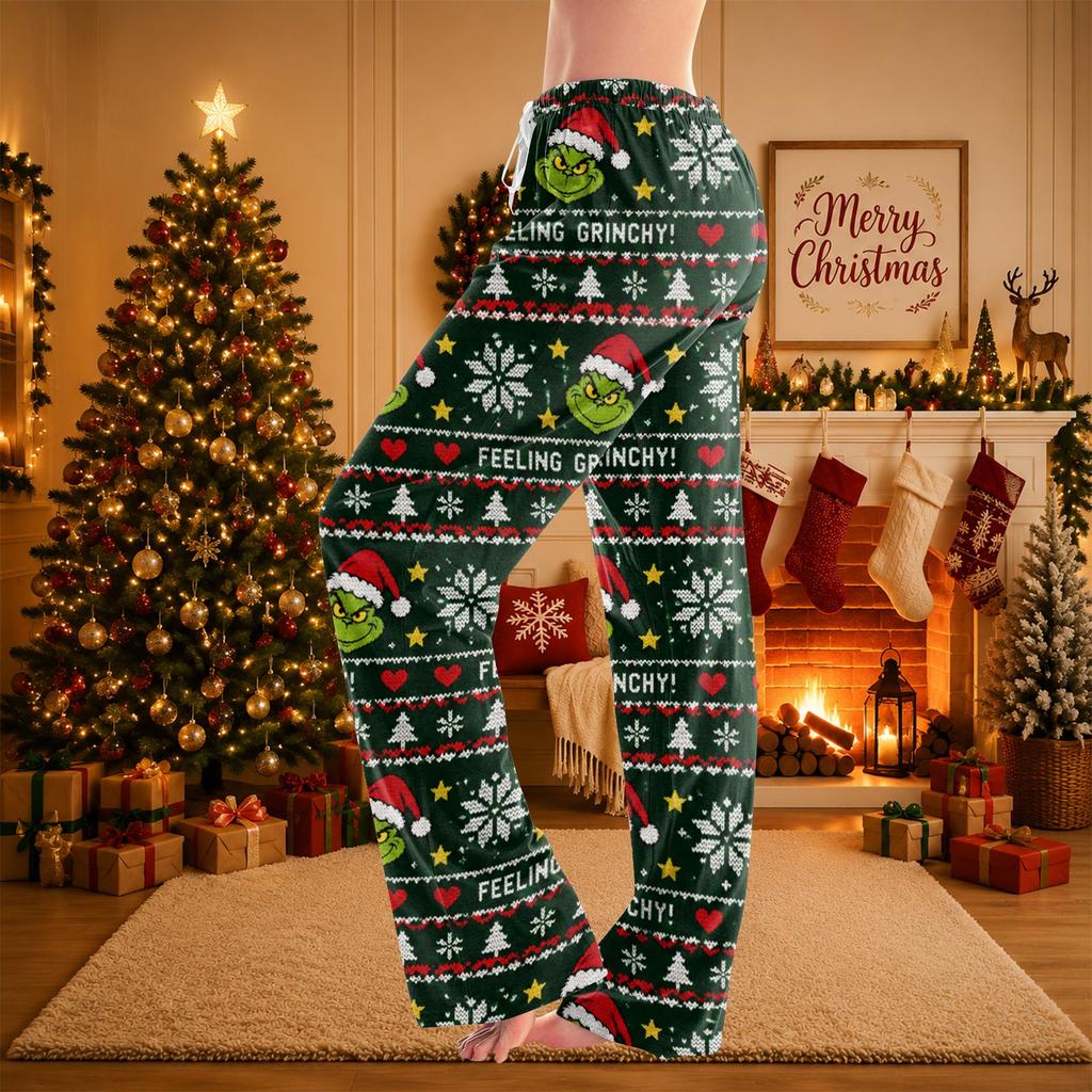 Women's Christmas Print Pants Casual Holiday Pants with No Pockets