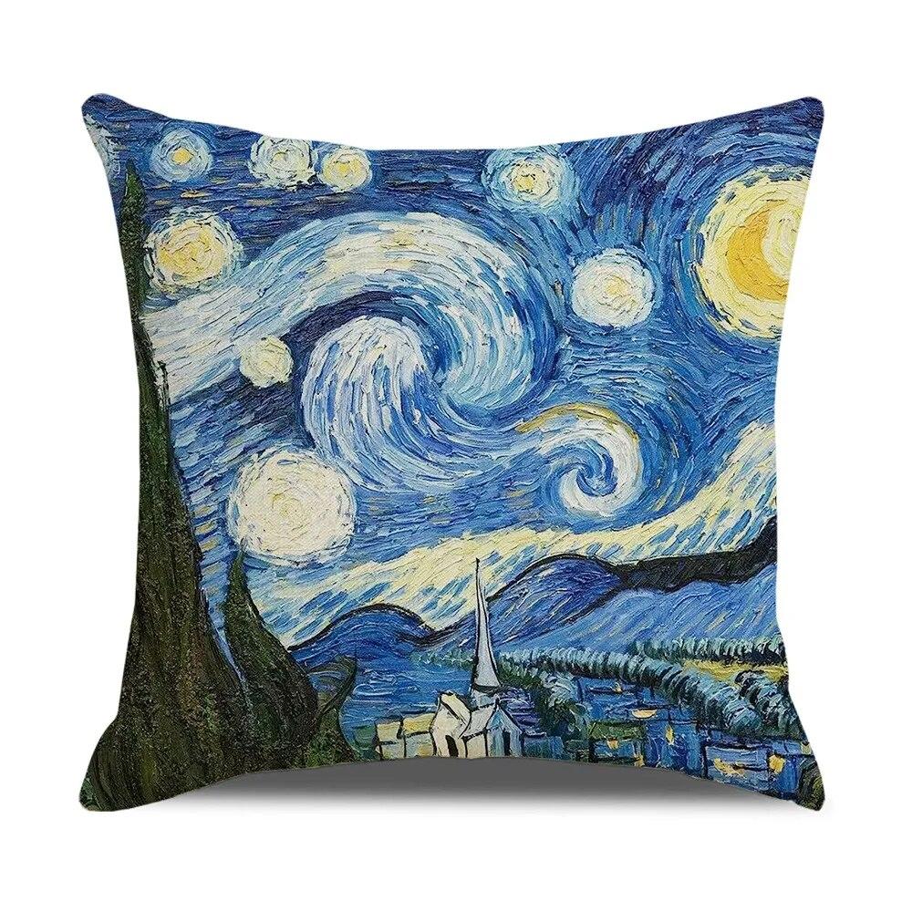 Vintage Art Cushion Cover Van Gogh Oil Painting Pillowcase Living Room Sofa Decoration Pillowcase