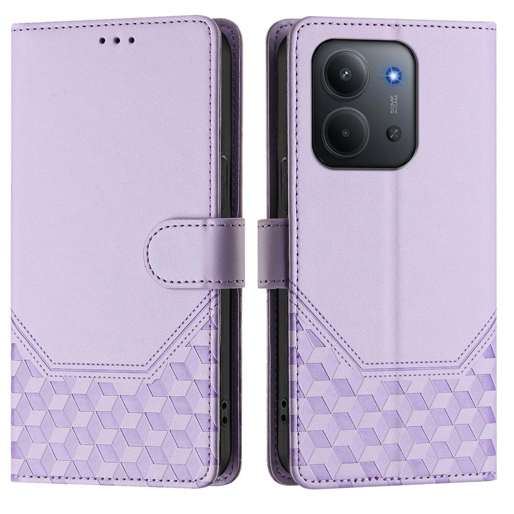 Für Xiaomi Redmi 15C 5G (EU) (173 mm)/Xiaomi Redmi 15C 4G (EU) (173 mm) Hülle mit geprägtem Wabenmuster, RFID-Blockierung, Leder-Handyhülle mit Riemen