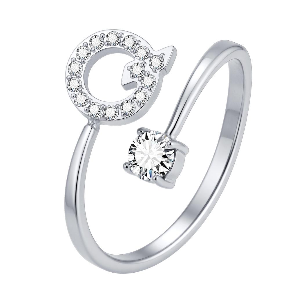 Chic Zircon Initial A-Z Letter Rings for Women Girls Adjustable Opening Ring Name Alphabet Female Wedding Fashion Jewelry Gift