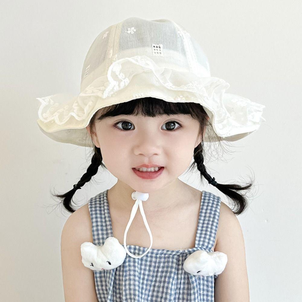 Princess Toddler Sun Hat Sunscreen Baby Fishermen Hat Fashion White Lace Bucket Hat  Beach