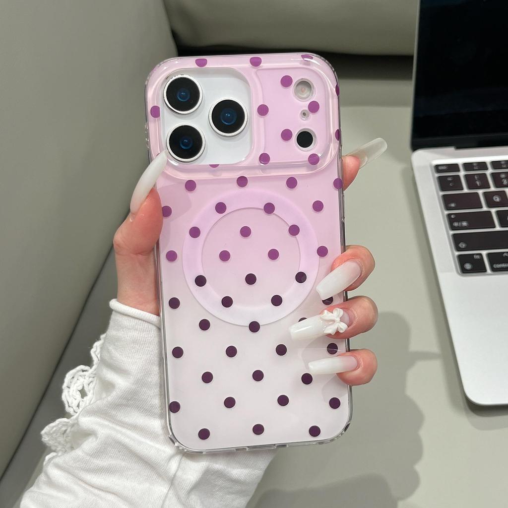 Gradient Polka Dot Magnetic Phone Case for iPhone 14/15/16/17 Pro Max - Double Layer Shell