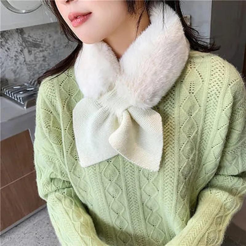 Women Winter Faux Fur Collar Scarf Elegant Soft Fluffy Thick Knitted Neck Warmers for Cold Weather