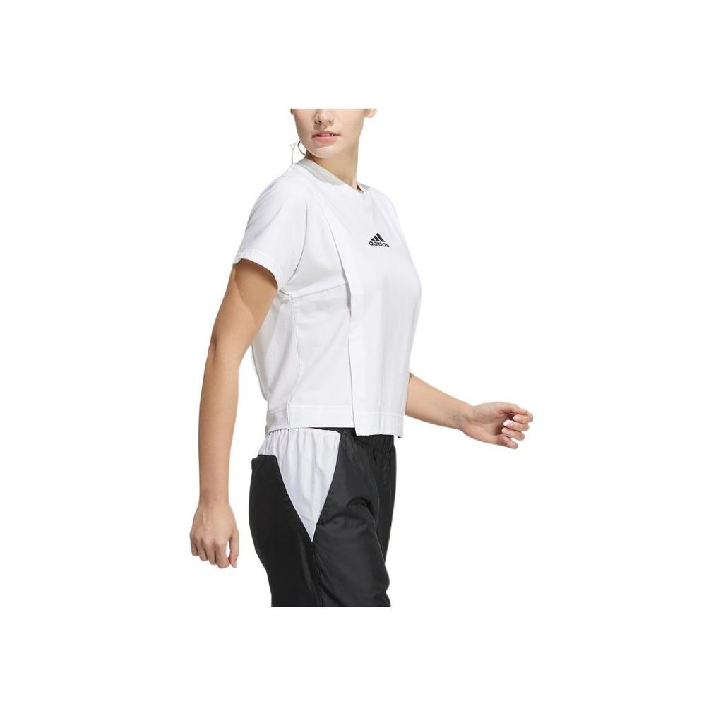 adidas Solid Color Logo Print Crew Neck T-Shirt Women Tops White HF2475