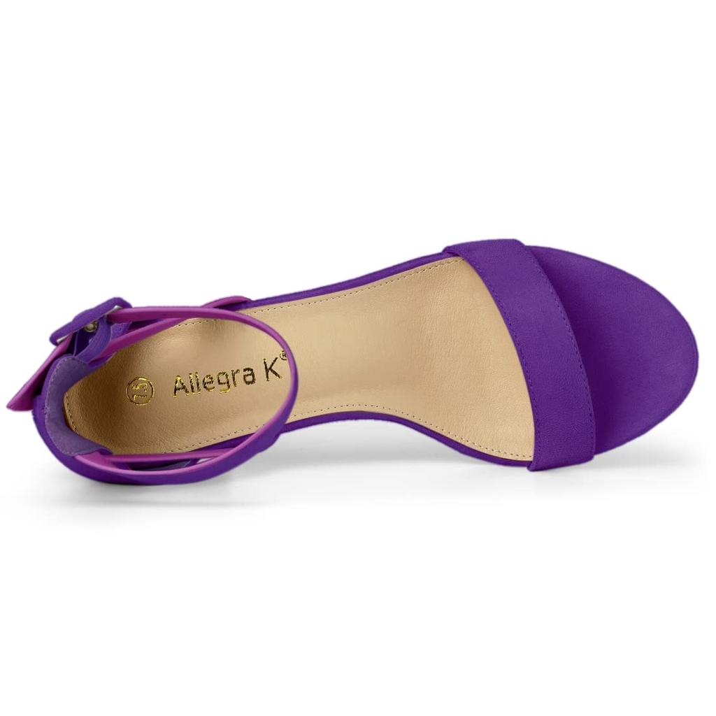 Allegra K Women's Ankle Strap Sandals with Block Low Heels, Purple, Size 25.5cm