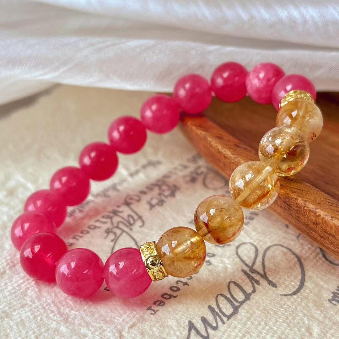 Vintage Natural Citrine Pigeon Blood Red Ruby Color Quartzite Stone Bracelet Atmosphere Bracelet