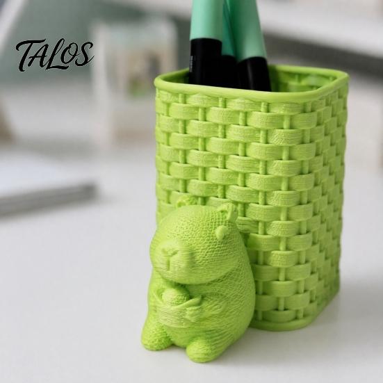 Desk Pen Organizer Capybara Holder, 3D Printed with Basket Pencil Cup Cup, Cute Animal for Makeup Brush Stationery