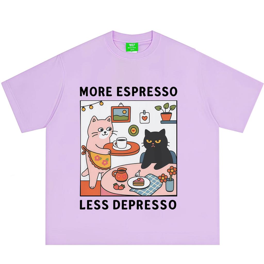 Fashion Funny Cat More Espresso Less Depresso T Shirt Unisex Unisex Aesthetic Vintage Tshirt Cartoon Cute Cotton Oversized T Shirts