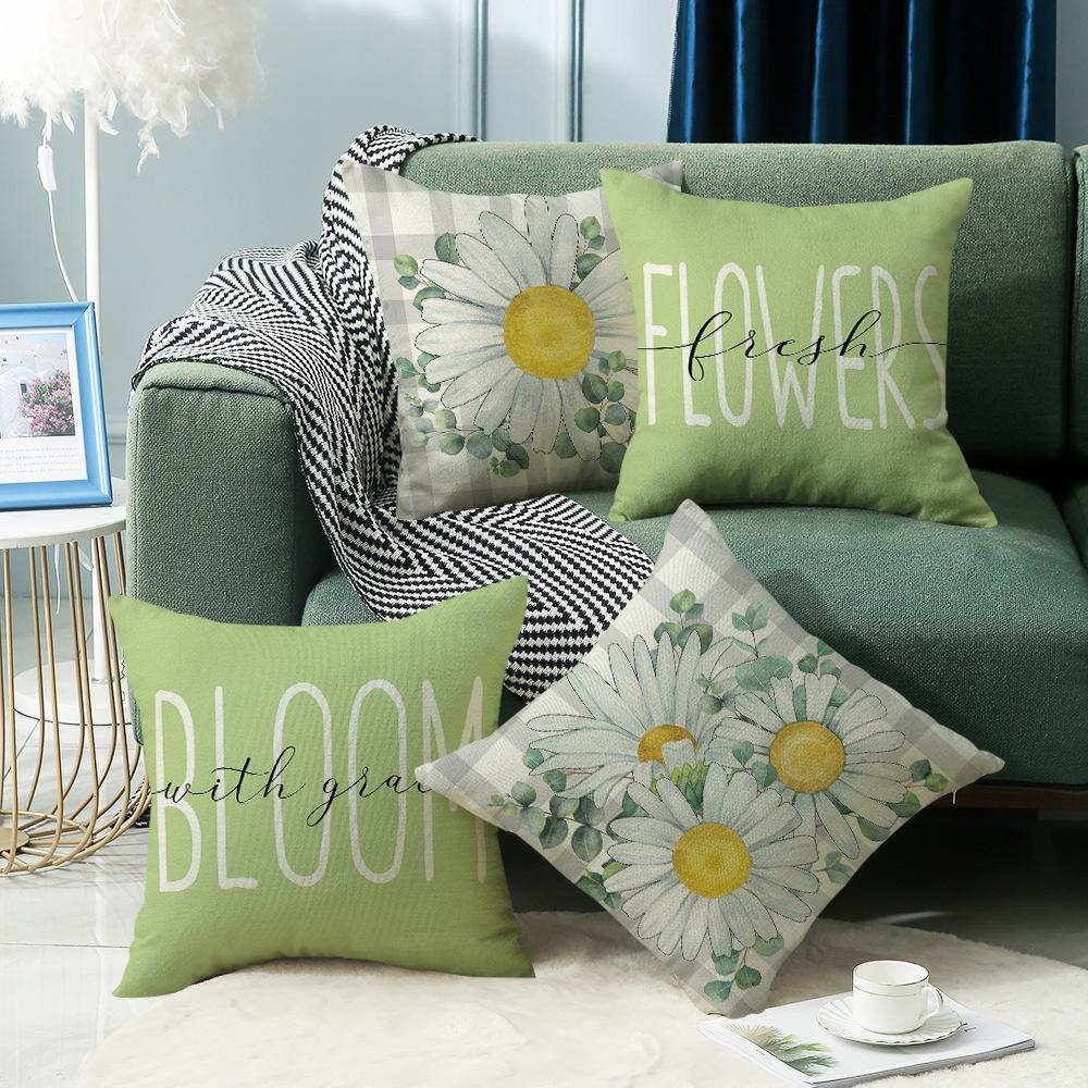 Vase Plant Linen Pillow Cover Home Sofa Bedside Home Letter Lumbar Cushion Cover Pillow