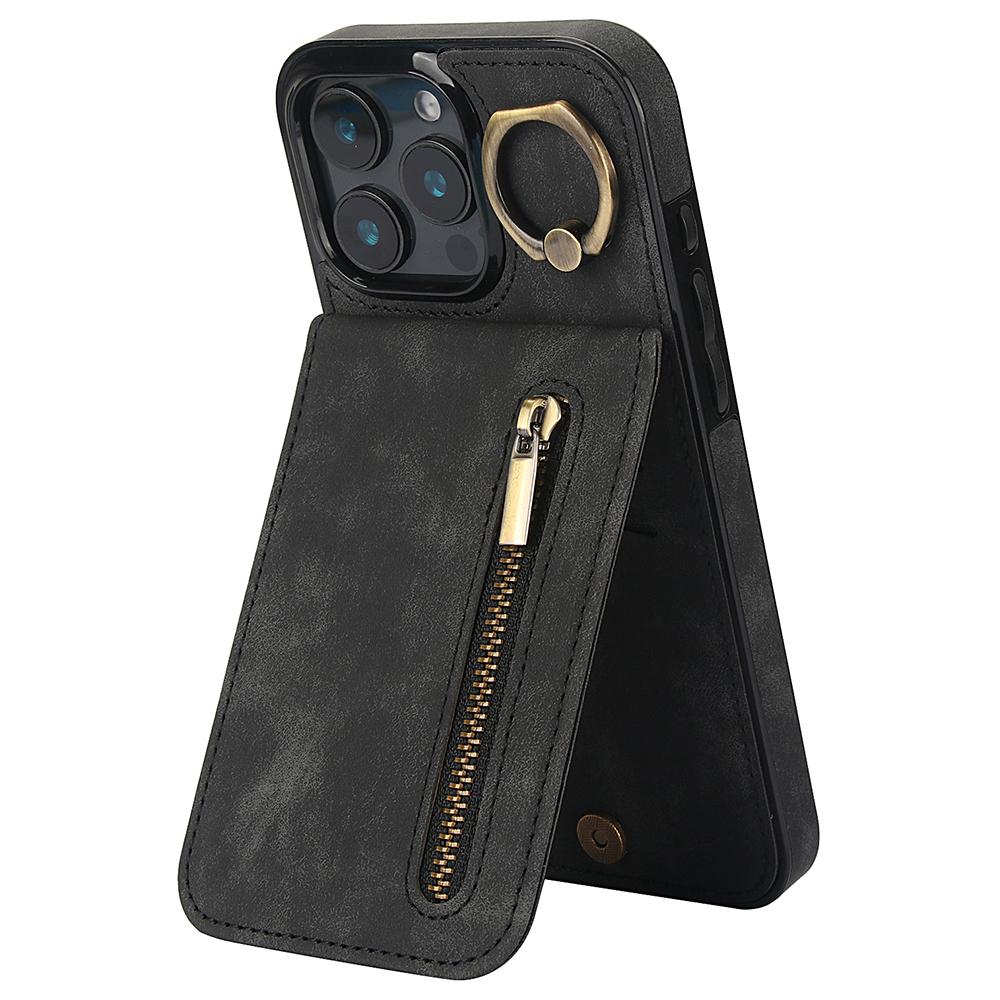 

Чехол для iPhone 16 Pro Max с кольцом-подставкой и блокировкой RFID, ретро-кожа + ТПУ, противоударный чехол для телефона A