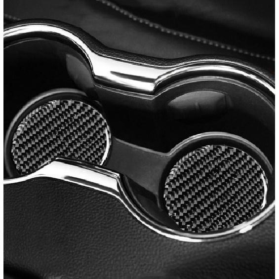 For Ford Mustang 2015- Cup Holder Coasters Pad Waterproof Real Carbon Fiber