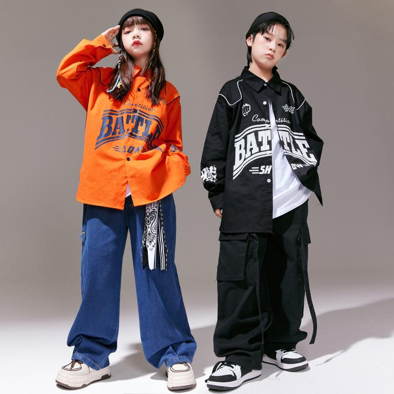 Jarní dětské hip hopové dívčí oblečení, cool tričko, volné džíny, chlapecká jazzová bunda, cargo kalhoty, dětské streetwear kostýmy, dětské sady oblečení na pouliční tanec