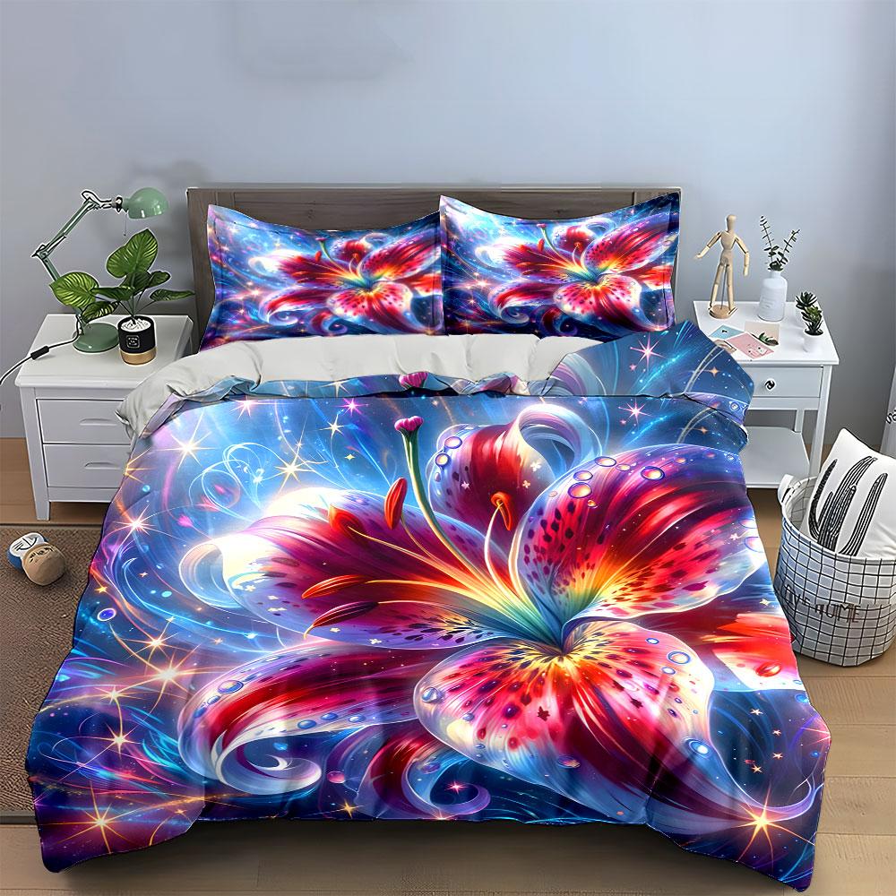 Vivid Floral Cosmic Design Suite  Kid'S And Adults' Bedroom Decor, Exquisite Three-Piece Bedding Set Gift