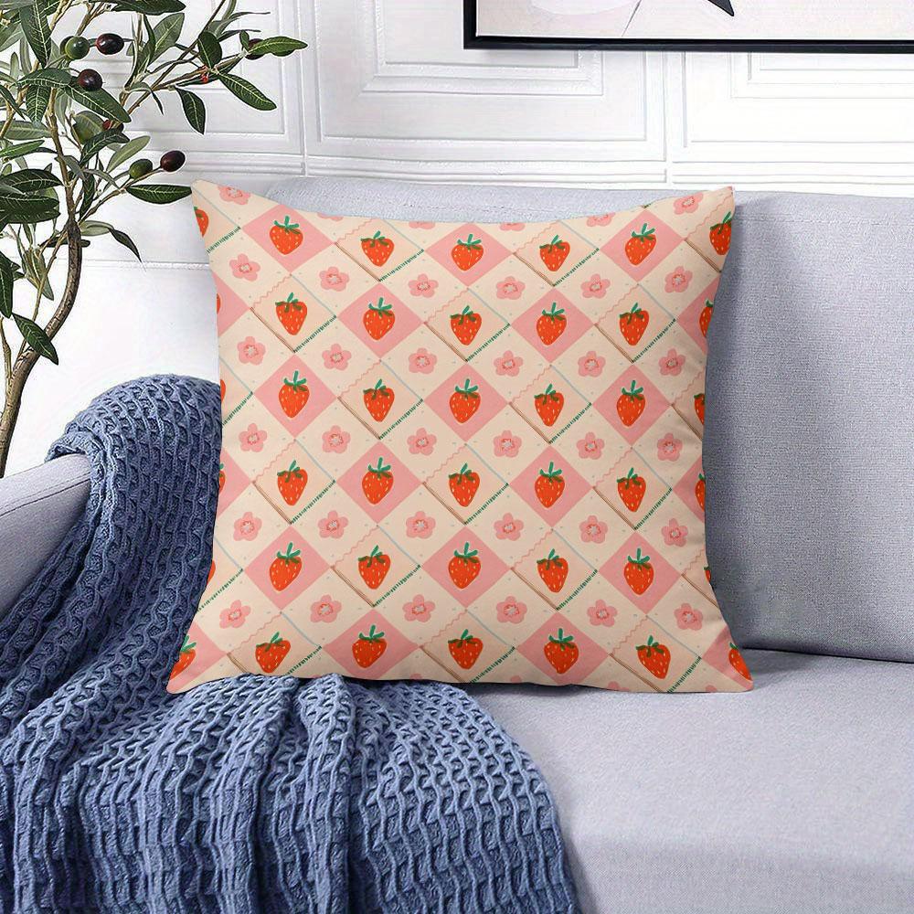Strawberry Check Square Jacquard Pillow Cover for Sofa Office Waist Cushion Cover Home Decorative Pillowcase