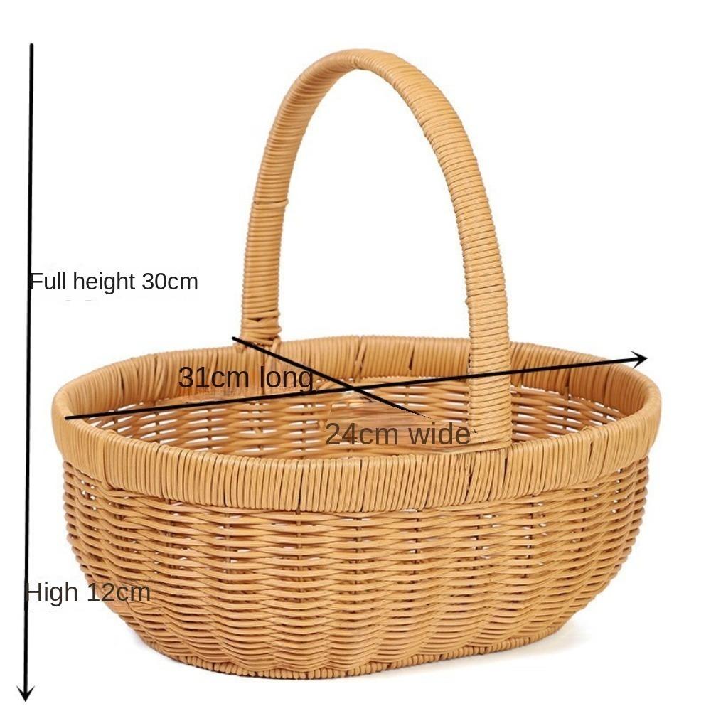 Handmade Bamboo Flower Basket Long Handle Fruit Storage Bin Kitchen Accessories