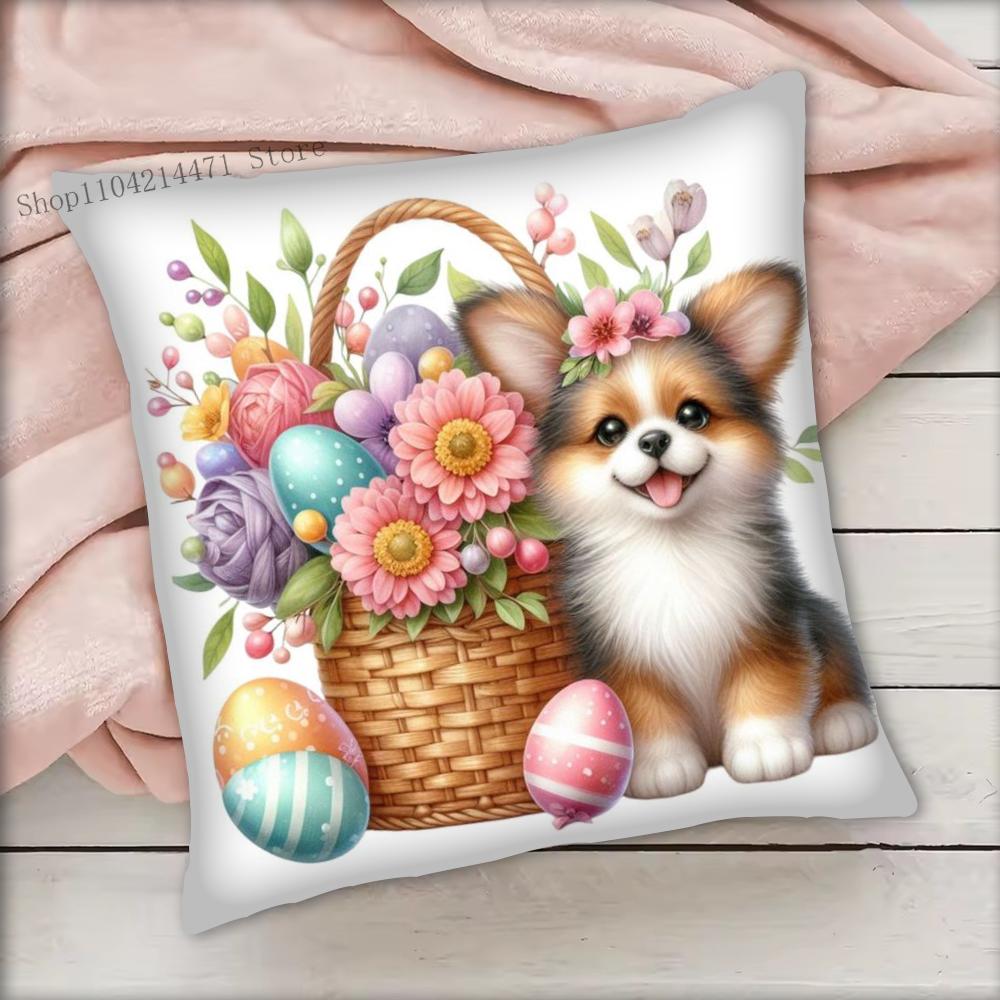 1pc Easter Puppy Cat Egg Pillow Case Square Bedroom Sofa Leisure Comfort Cushion Car Living Room Home Decoration