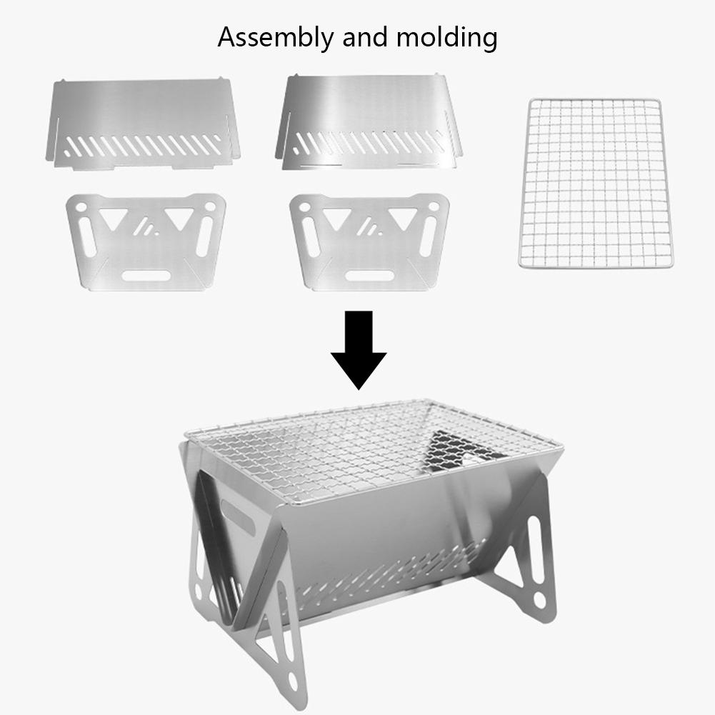 Folding Card Type Stove Portable Charcoal Oven Burning Stove Stainless Steel Detachable Multi-functional Camping BBQ Grill