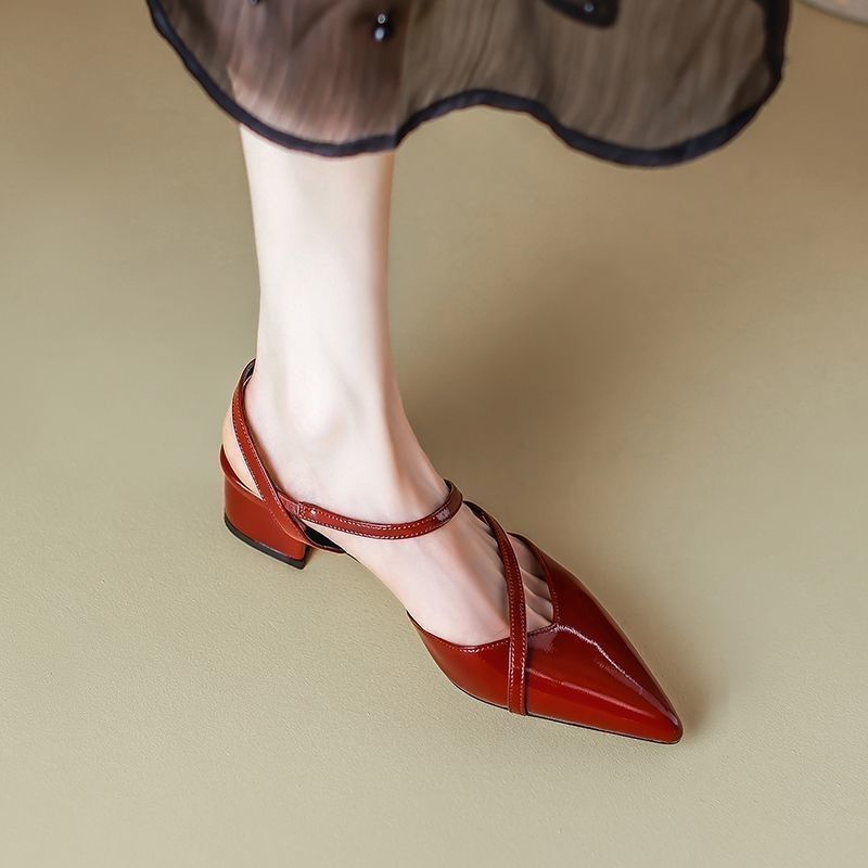 French silver medium heel hollow pointed sandals 2025 new retro versatile bag head light mouth thick heel empty shoes summer