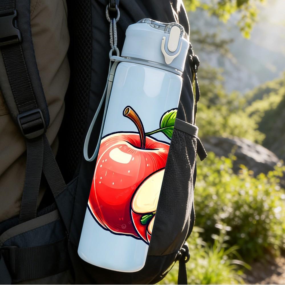 1PC Fresh Red Apple Fruit Sliced Print 750ml Color Plastic Sports Water Bottle Leakproof Flip Straw Lid Suitable for Sports Office Home Use