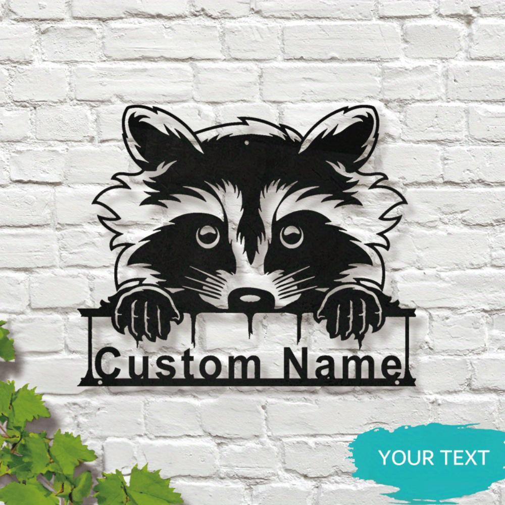 Metal Raccoon Wall Art Custom Nameplate Modern Home Decor Sturdy Easy Mount