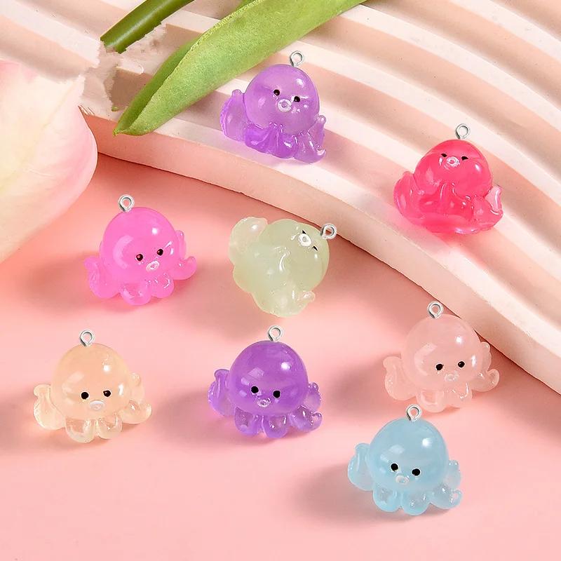 10Pcs Sweet Luminous Fish Resin Charms Hook DIY Jewelry Making Accessories Keychain Phone Pendant Funny Glow Figurine Arts Decor