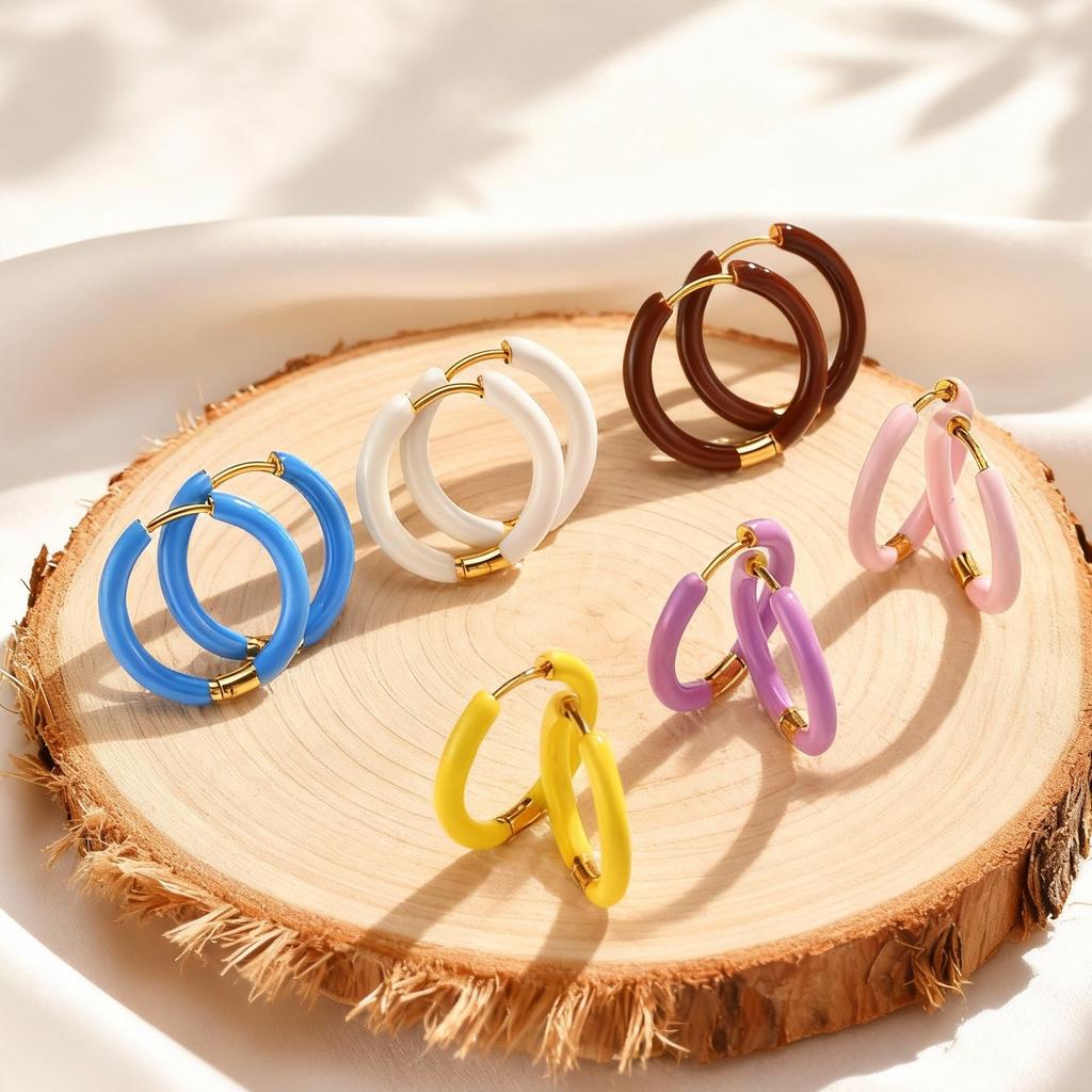 Multi-colored Stainless Steel Hoop Earrings,Elegant Geometric Earrings for Women,Female Jewelry Party Gifts