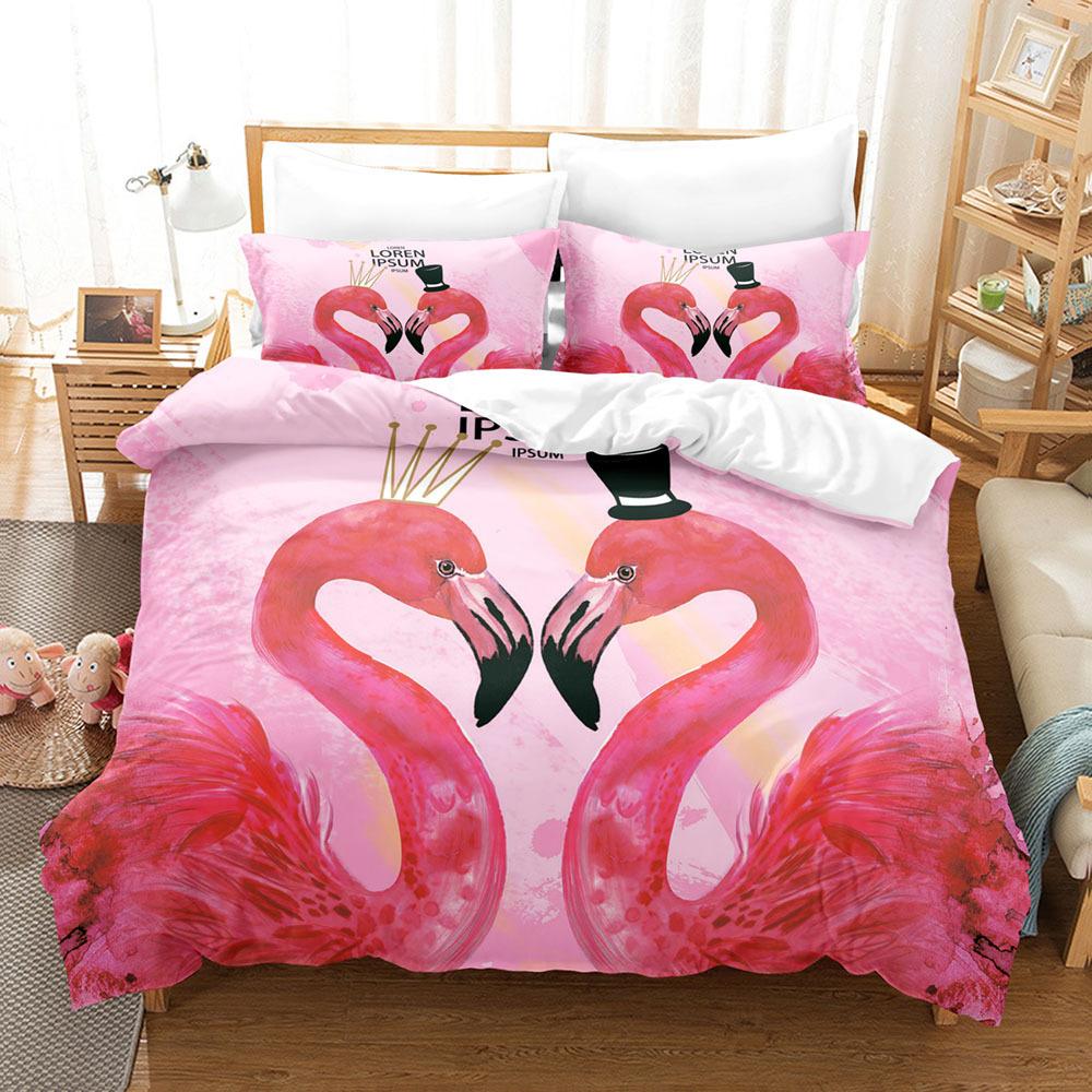 New Bedding 3D Digital Home Textiles Sheet Kit Three-Piece Set Fiery Warm Winter Flamingo