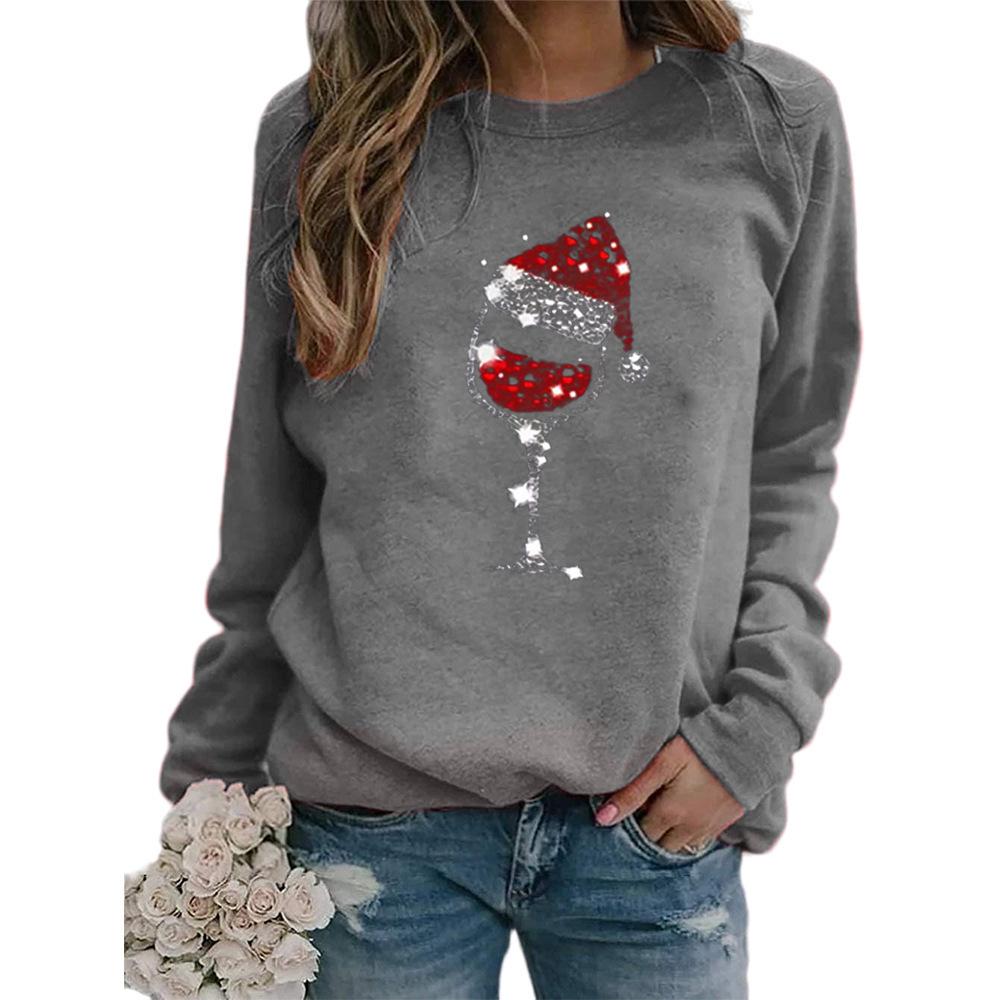 Women's Red Wine Glass Christmas Hoodie with Hat and Long Sleeves