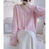 Autumn and Winter Gentle Style Loose Women's V-neck Knitted Cardigan Sweater Top for Women