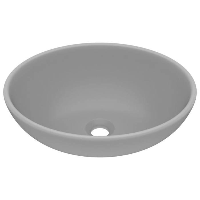 VidaXL Lavabo Ovale de Luxe Vasque à Poser de Toilette Lave-mains de Salle de Bain Cuisine Maison Intérieur Gris Clair Mat 146927