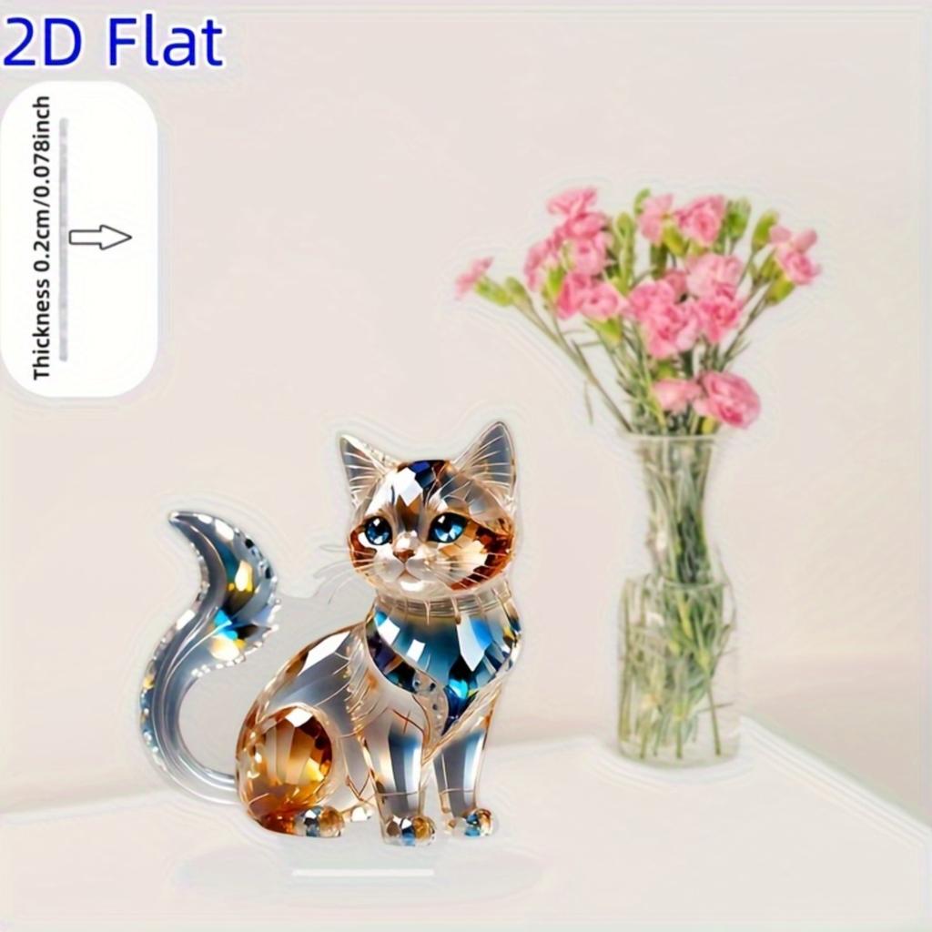 2D Flat Crystal Cat Acrylic Desktop Ornament -perfect Gift for Valentine's Day, New Year's, and Easter. Ideal for Home, Office, and Bedroom Decor