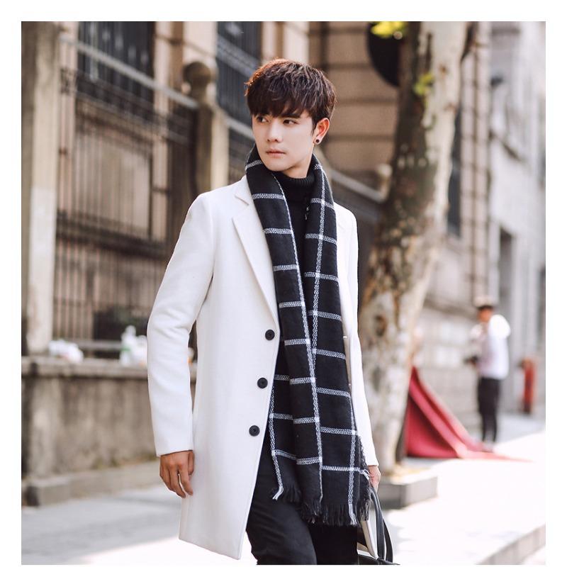 Men S Korean Style Slim Fit Solid Stand Collar Single Breasted Casual Woolen Overcoat