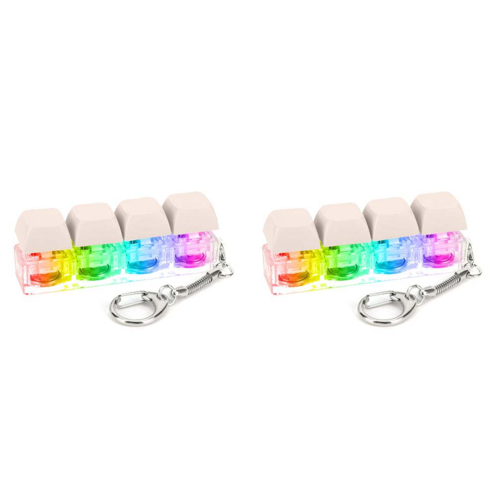 2Pcs 4 Keys Keyboard Fidget Keychain Keyboard Decompression with LED Light Keyboard Clicker DIY Button To Relief Pass The Time
