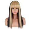 MISSQUEEN Long Straight Mixed Color Wigs Gold Bangs Hair Ladies Synthetic  Wigs Gold and Black Wigs Shoulder Length for Daily Party Women
