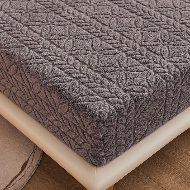 Taffeta Velvet Mattress Cover with Elastic Bands Solid Color Anti-slip Adjustable Fitted Sheet Soft Winter Coral Fleece Bed Sheet