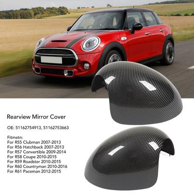 2Pcs Rearview Mirror Cover 51162754913 Left And Right Carbon Fiber Style Cover Replacement For R55 R56 R57 R58 R59 R60