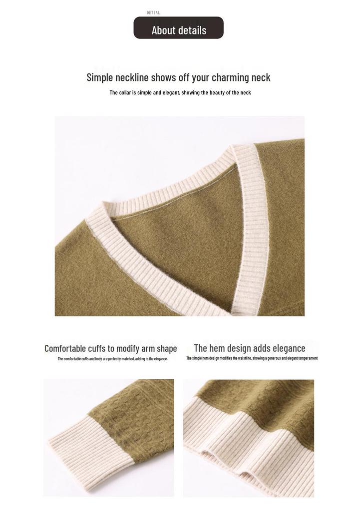 New Women's V-Neck Pure Wool Cardigan, Casual Knit Woolen Sweater Jacket