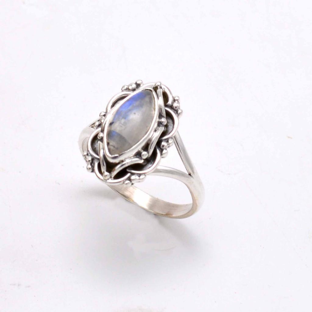Moonstone 925 Sterling Silver Ring, Natural Gemstone Handmade Women Boho Ring Jewelry