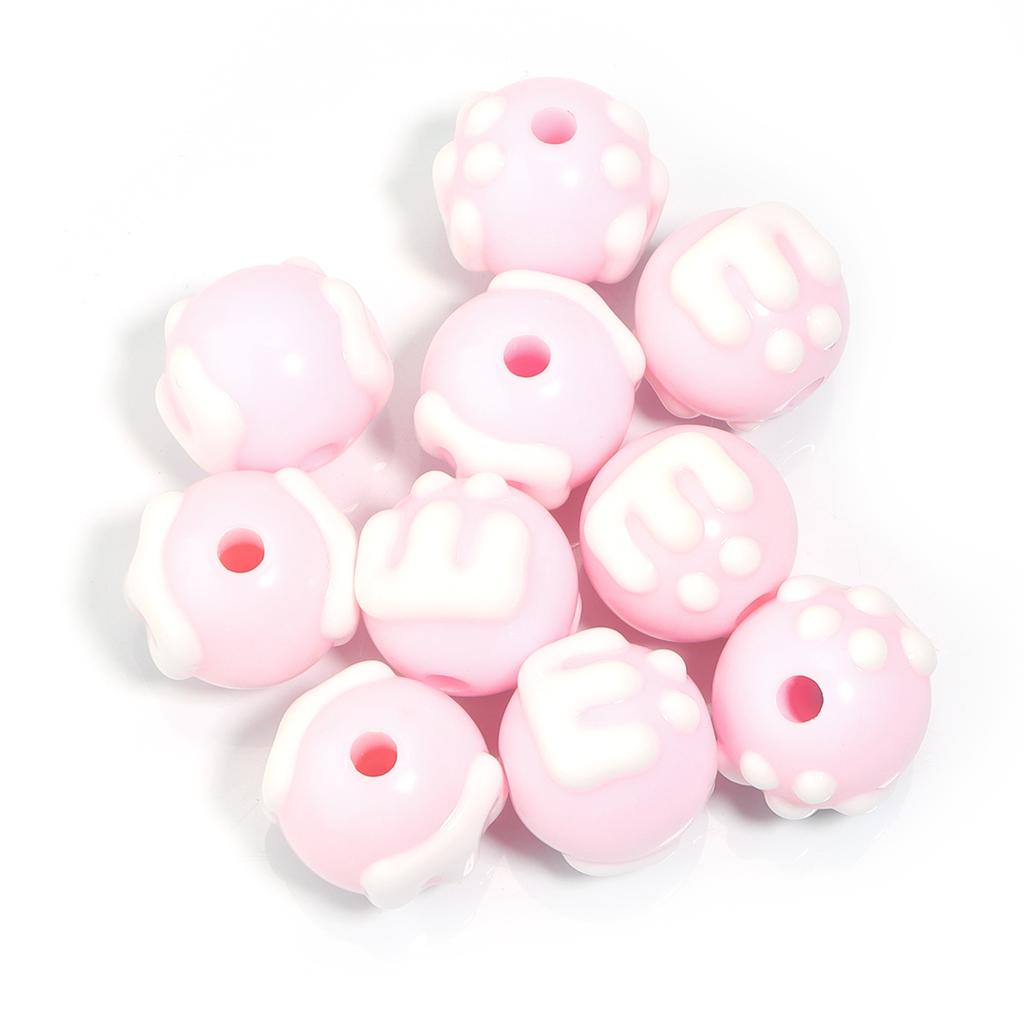 10Pcs Acrylic M Bean Round Beads Candy Color Hand Painted Loose Bead for DIY Jewelry Beaded Phone Bag Charm Accessories